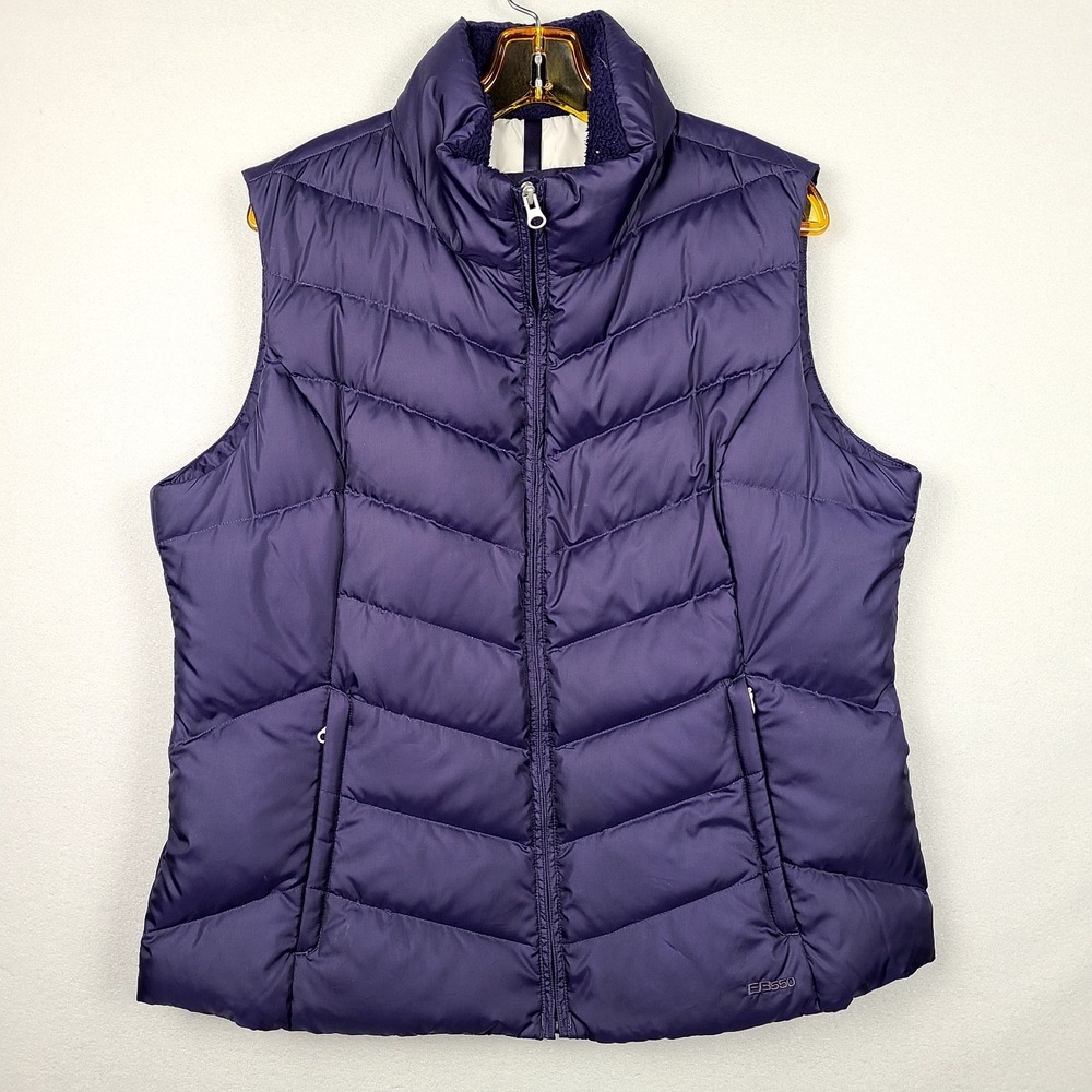 Eddie Bauer Goose Down Puffer Vest Womens XL Purple EB 550 Full Zip Pockets